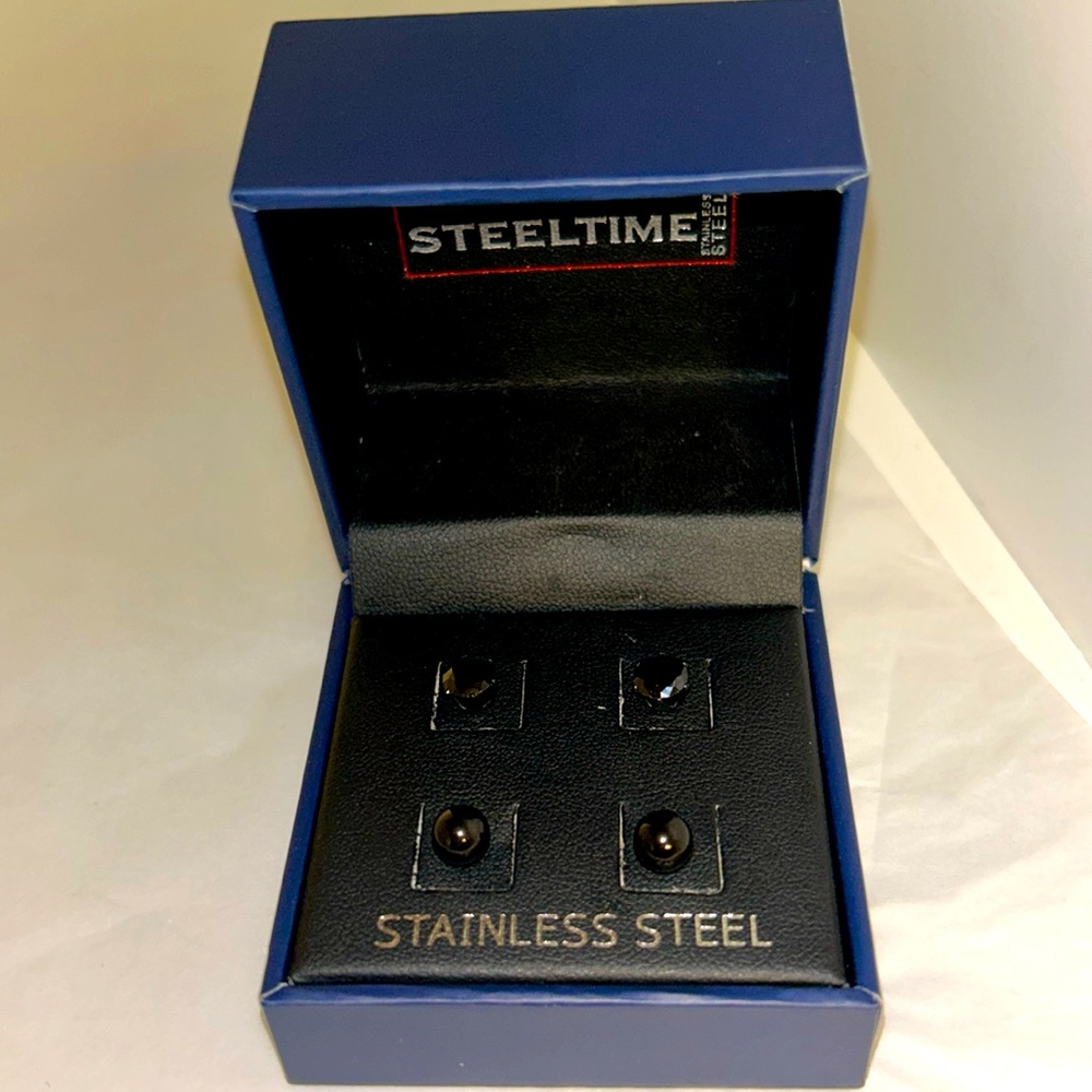 Stainless steel stud earrings NEW BLACK 2pair unisex